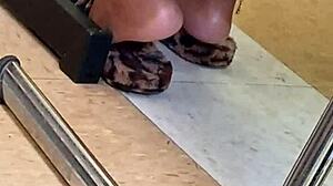 light skinned ebony teen's smooth soles caught candid in hidden foot tease