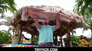 Petite Blonde Strips Bikini Pounds Stud