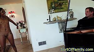 Black Stepdaughter Bent Over Piano Takes Doggystyle Pounding From Stepmom's Man