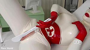 i'm latex goddess spanking my big tits hard