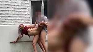 skinny neighbor gets wildly horny bending over for outdoor pussy pounding