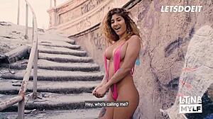 Venezuelan latina venus afrodita flashes tits before outdoor group pussy banging