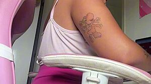 Chubby Ebony Farts Loud at Home Office Desk!