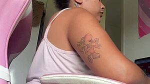 Chubby Ebony Farts Loud at Home Office Desk!
