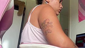 Chubby Ebony Farts Loud at Home Office Desk!