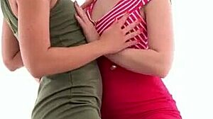 two sexy lesbians stretch each other with intense fisting and nipple play