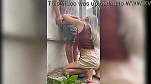 skinny neighbor gets wildly horny bending over for outdoor pussy pounding