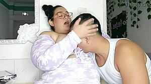 stepmom helps with my hard cock and i creampie her huge tits deal