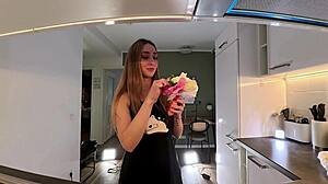 sexy brunette dorm girl nightie legs socks kitchen boredom erotic tease