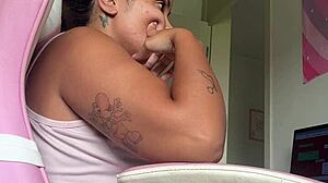 Chubby Ebony Farts Loud at Home Office Desk!