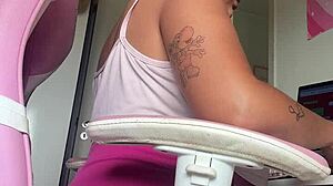 Chubby Ebony Farts Loud at Home Office Desk!