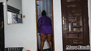 thick ebony mara exotic shakes big ass while doing laundry solo