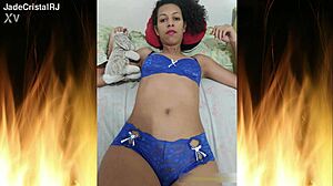 wanna see this sexy brunette flash in blue lingerie?