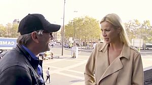 skinny french blonde cherry kiss flashes ass then takes doggystyle pounding.