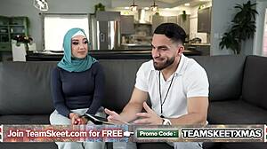 innocent hijab virgin bends for coach's big cock riding lessons
