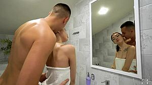 he slammed me hard against bathroom wall fucking deep till cumming straight in my mouth sloppy