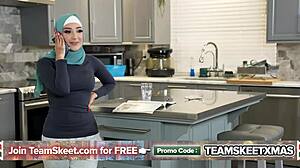 innocent hijab virgin bends for coach's big cock riding lessons