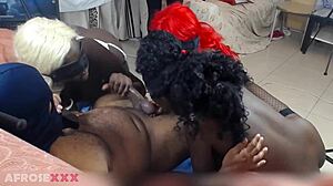 3 EBONY SLUTS GIVE SLOPPY DEEPTHROAT FACEFUCK ON BIG COCK!!