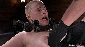 Busty Hairy Slave Whipped and Squirting in Bondage Device