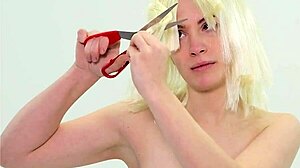SUBMISSIVE BITCH loses her HAIRY locks to dom's brutal chop