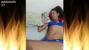 wanna see this sexy brunette flash in blue lingerie?