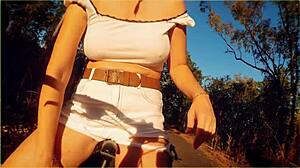 amazing milf flashes tits on daring public bike ride