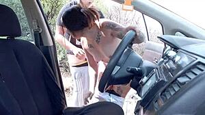 seduci al extrano y me follo en el carro con cumshot callejero