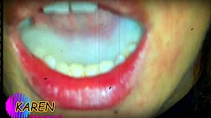 karen plays with huge jizz loads in mouth slow mo