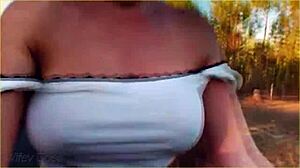 amazing milf flashes tits on daring public bike ride