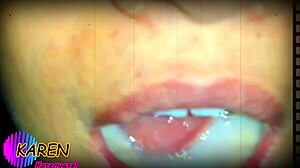 karen plays with huge jizz loads in mouth slow mo