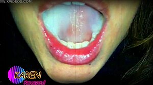 karen plays with huge jizz loads in mouth slow mo