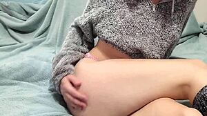 Horny Wife Fingers Wet Pussy in Fuzzy Socks Alone