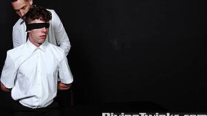 Blindfolded Twink Tied in Church Proves Worth with Bareback Anal from Old Cock for Divine Order
