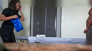 after some convincing the angry spa girl finally gives in to the handjob massage