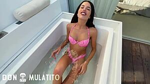 step-sister sucks my huge cock by the pool to keep our wet secret