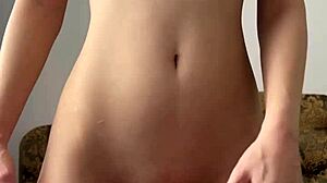 This cute teen maiskii fingers her tight shaved pussy and fucks dildo deep
