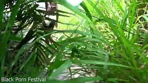 skinny african ebony tribe girl's narrow ass small waist shakes outdoors black sex tease