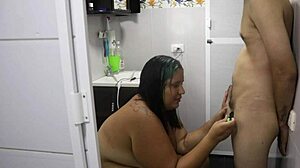 My latina neighbor arrives to shave my monster cock smooth