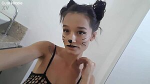 cute skinny girl with small tits in sexy bathroom body paint fetish