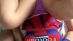 big ass cheerleader takes two cocks anal and blowjob in group fuck