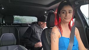 this kinky app driver flashes her tits in the car lets passengers stroke while she masturbates publicly on the street