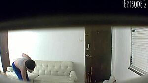 i spy on ebony babe giving sloppy blowjob and handjob cum finish