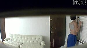 i spy on ebony babe giving sloppy blowjob and handjob cum finish