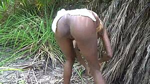skinny african ebony tribe girl's narrow ass small waist shakes outdoors black sex tease