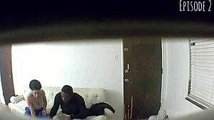 i spy on ebony babe giving sloppy blowjob and handjob cum finish