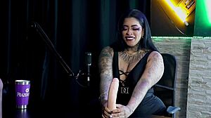 Morena Marcelly Melo Slobbers Hard on Sheer Red Toy Blowjob