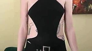 kit summers teases in tight black bodysuit and gothic miniskirt ready for skinny ass play?