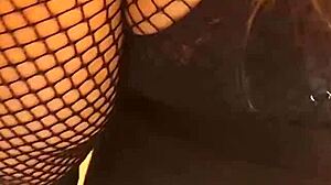 my wife gets sluttier showing her massive tits in lace bra and fishnet top