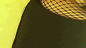 my wife gets sluttier showing her massive tits in lace bra and fishnet top
