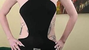 kit summers teases in tight black bodysuit and gothic miniskirt ready for skinny ass play?